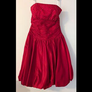 Red Satin Prom Dress with Rhinestones & Bow, Size 4